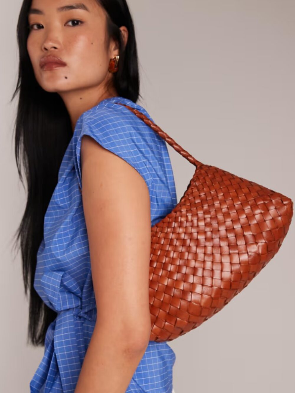 Dragon Diffusion rosanna woven leather shoulder bag in tan